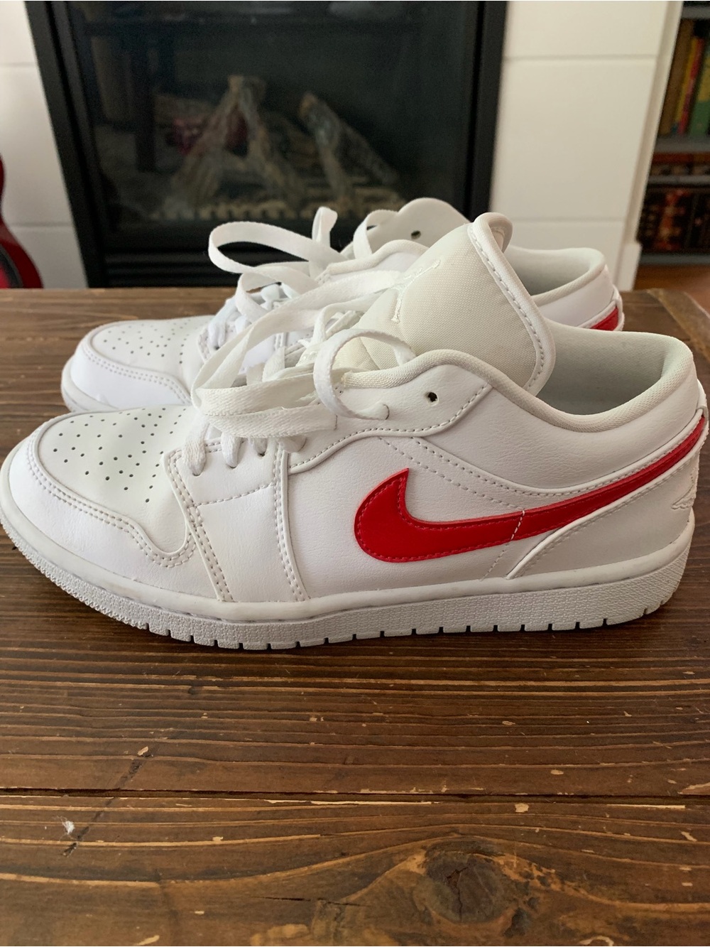 Jordan White Low-Top Sneakers with Red Swoosh